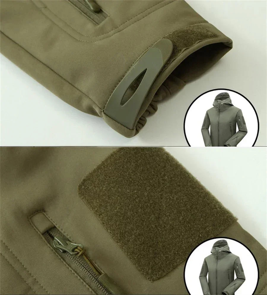 Completo Tattico Mimetico Uomo Giacca Impermeabile Con Cappuccio Zip Pantaloni Softshell Militari Tuta Invernale Pile