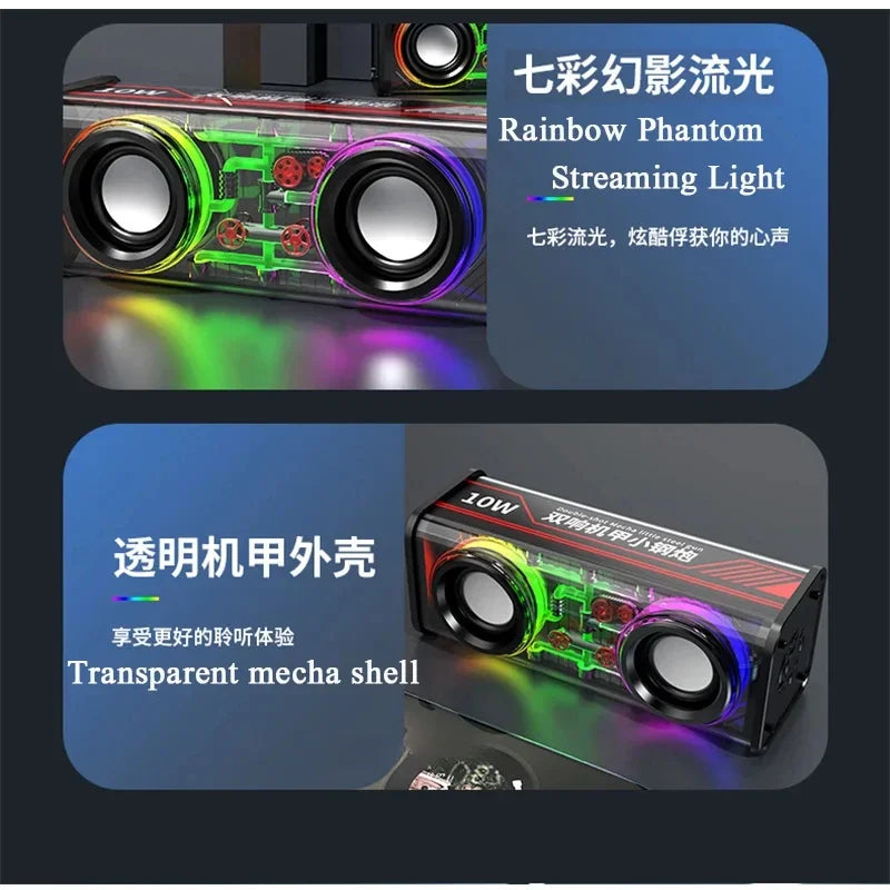 V8 Altoparlanti Mecha Trasparenti Bluetooth 5.0 Mini Wireless Con Diaframma A Doppio Subwoofer Per Festa RGB Light TWS