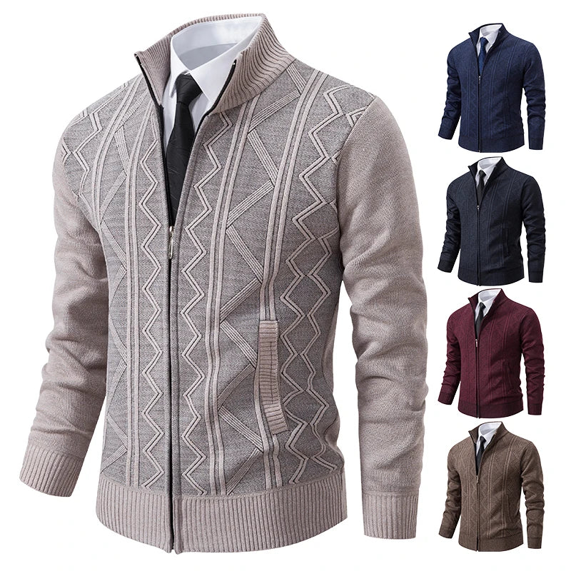 Giacca Ispessita Uomo Autunno Inverno Calda Linea Tendenza Colletto Mandarino Cardigan Lavorato A Maglia Cappotto