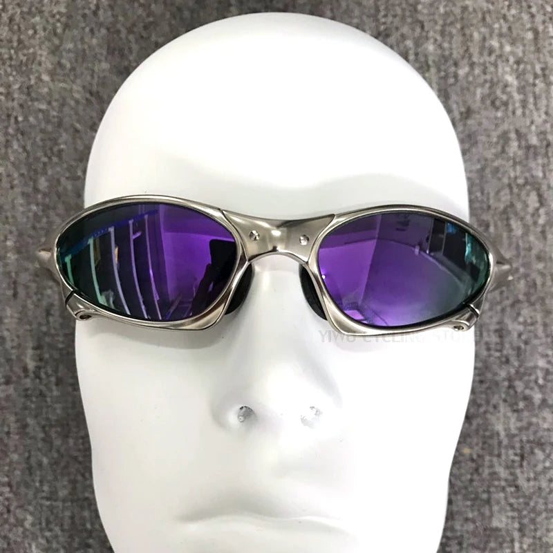 Occhiali Da Sole Polarizzati Unisex Per Ciclismo MTB Equitazione UV400 Lenti In Policarbonato Frame In Metallo Argento