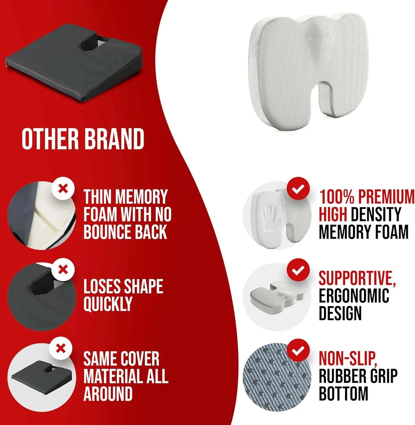 Cuscino Del Sedile Memory Foam Ortopedico Per Sedie Da Ufficio Coccige Massaggio Auto Comfort Seduta