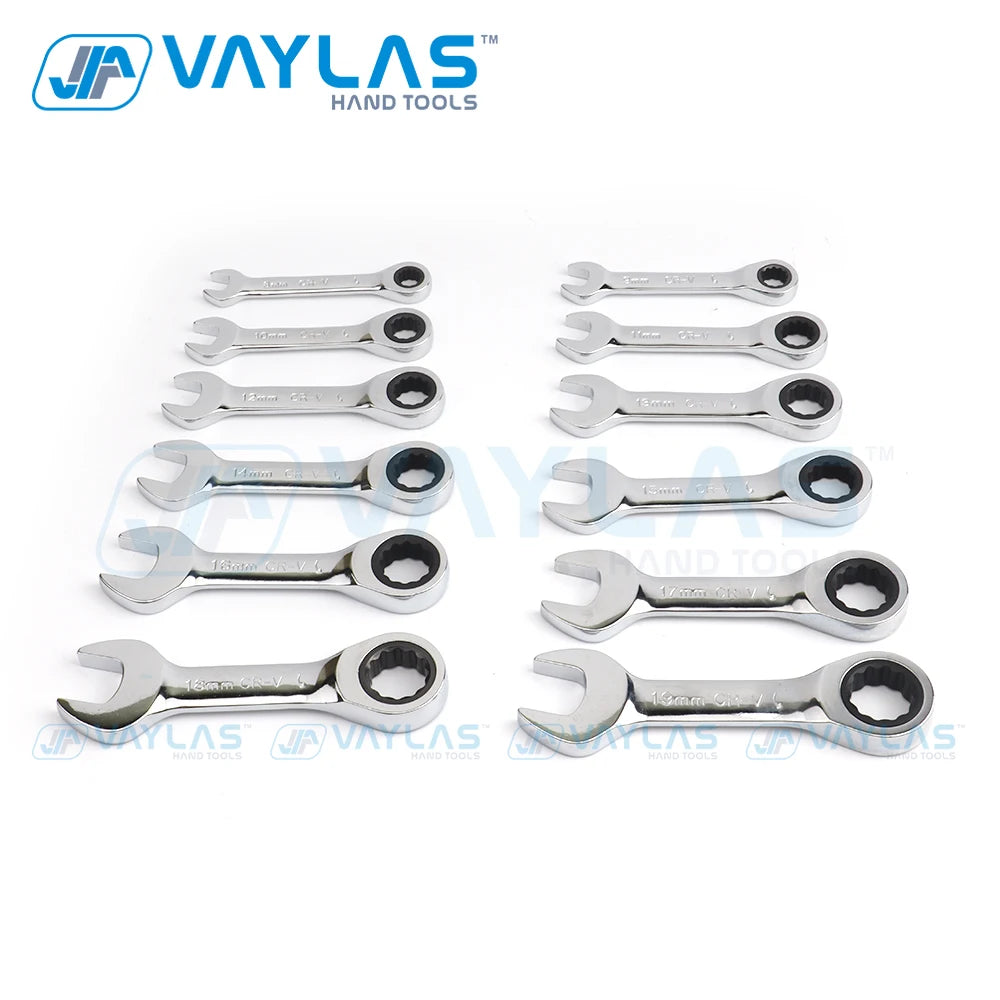 1pc 6-19mm Mini Chiave a cricchetto Strumento Chiave ultra-corta Chiave a cricchetto fissa con testa flessibile Chiave combinata tozza 72T CR-V Acciaio