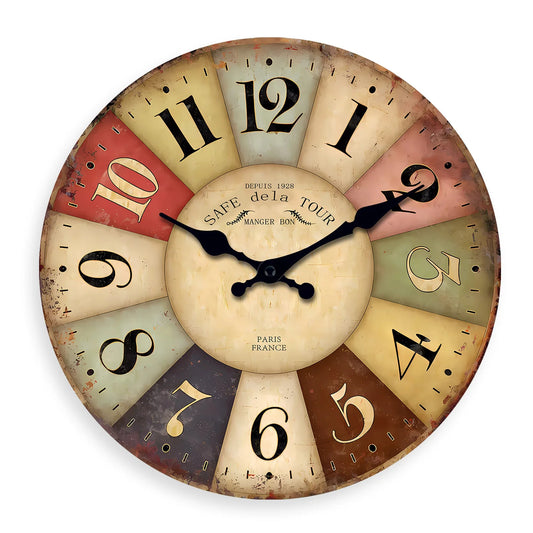 Orologio Da Parete Quadrato Colorato In Legno Stile Country Retrò Silenzioso Decorazione Cucina Soggiorno Regalo