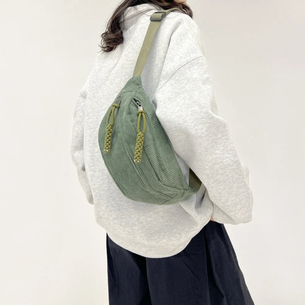 Marsupio Da Donna In Velluto A Coste Grande Capacità Borsa Da Petto Stile Street Tracolla E Cintura Casuale