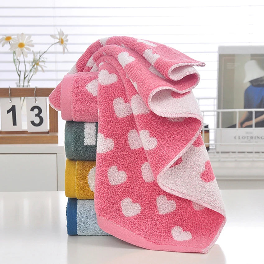 Asciugamano Viso In Cotone Morbido Stile Retrò Cuore Stelle Pois Super Assorbente 34x74 Cm Adulti E Bambini