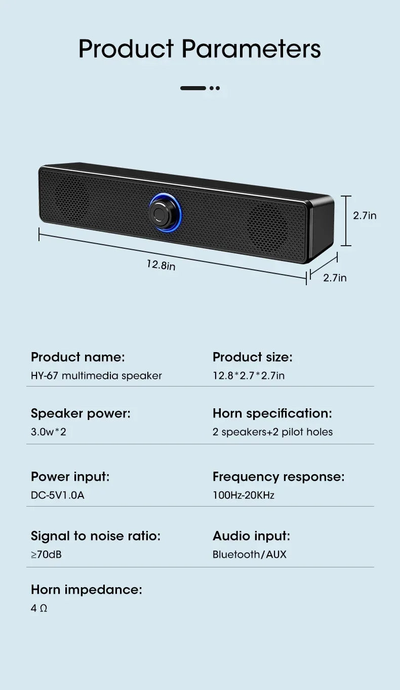 Soundbar Per PC E TV Bluetooth Cablato E Wireless USB Alimentato Per Laptop Gaming Home Theater Sistema Audio Surround