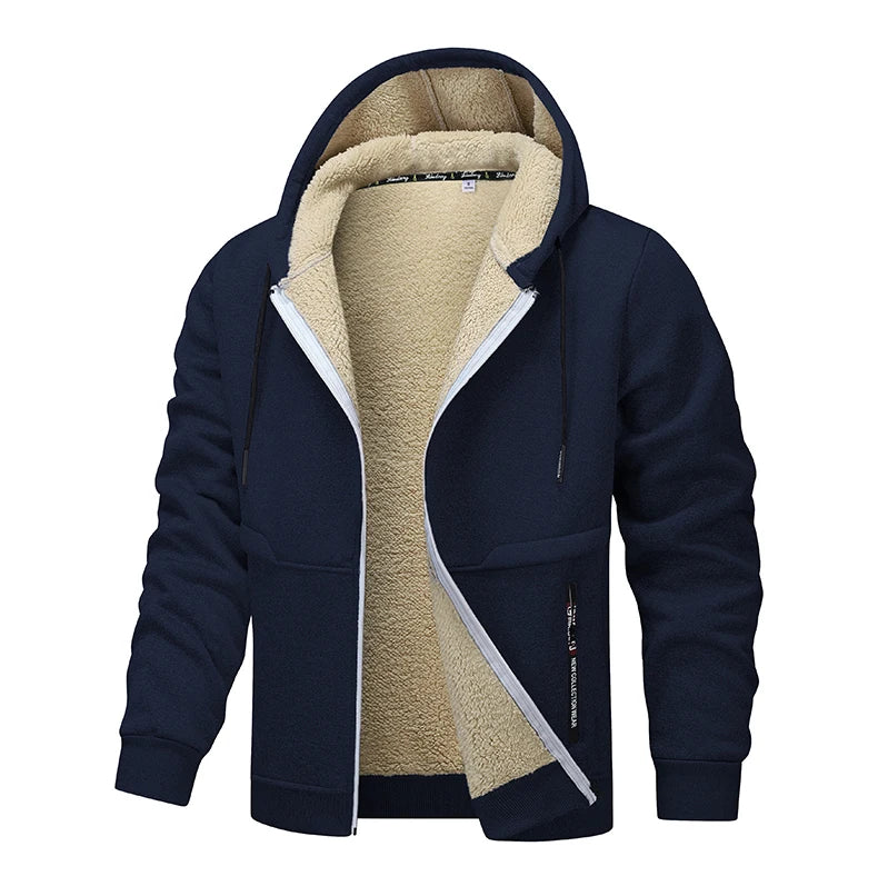 Felpa Con Cappuccio Invernale In Lana Di Agnello Con Zip Da Uomo Giacca Foderata In Pile Caldo E Spesso