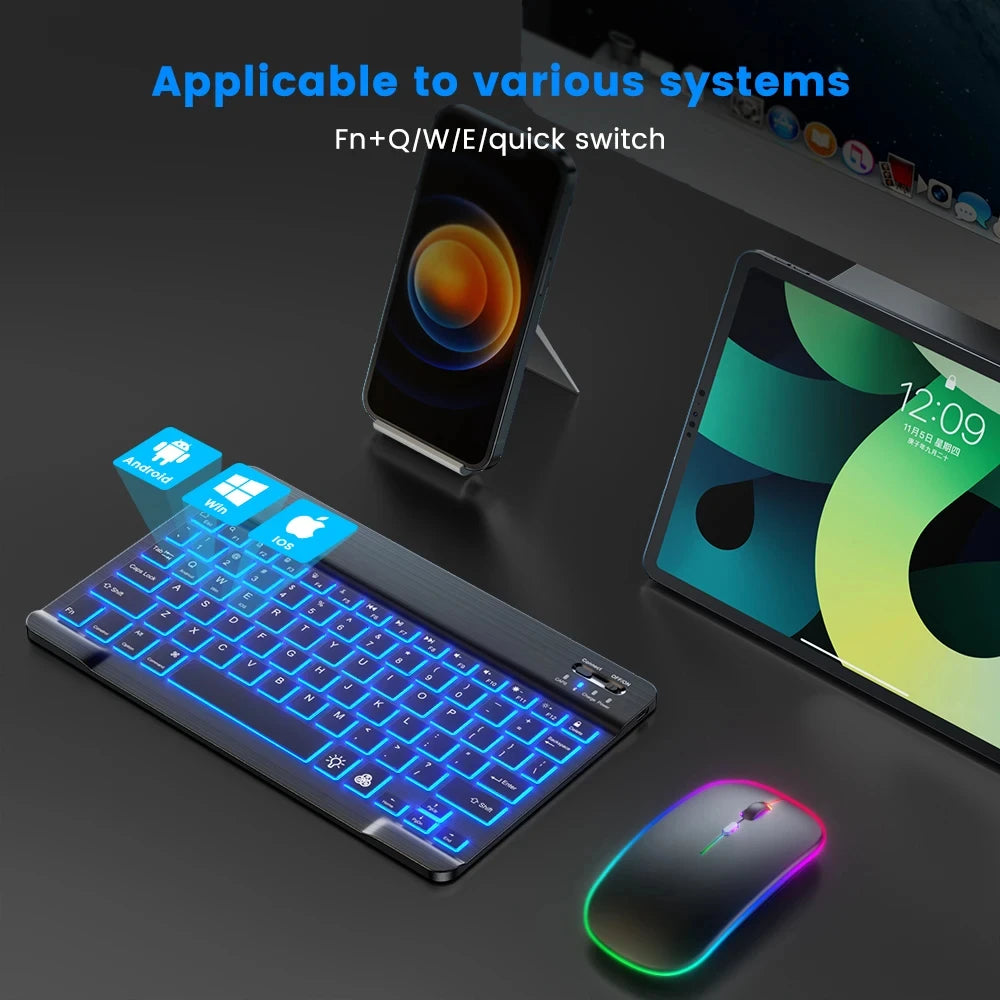 Set Tastiera e Mouse Bluetooth RGB Retroilluminato, Mouse Wireless 2.4G, Tastiera Ricaricabile