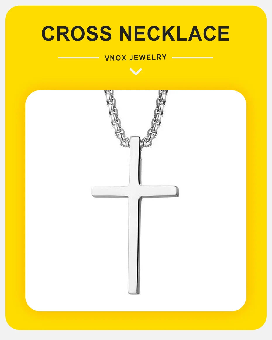 Collana Con Croce Vnox In Acciaio Inossidabile Catena A Scatola Argento Nero Per Uomo E Donna Lunghezza 55 Cm O 60 Cm
