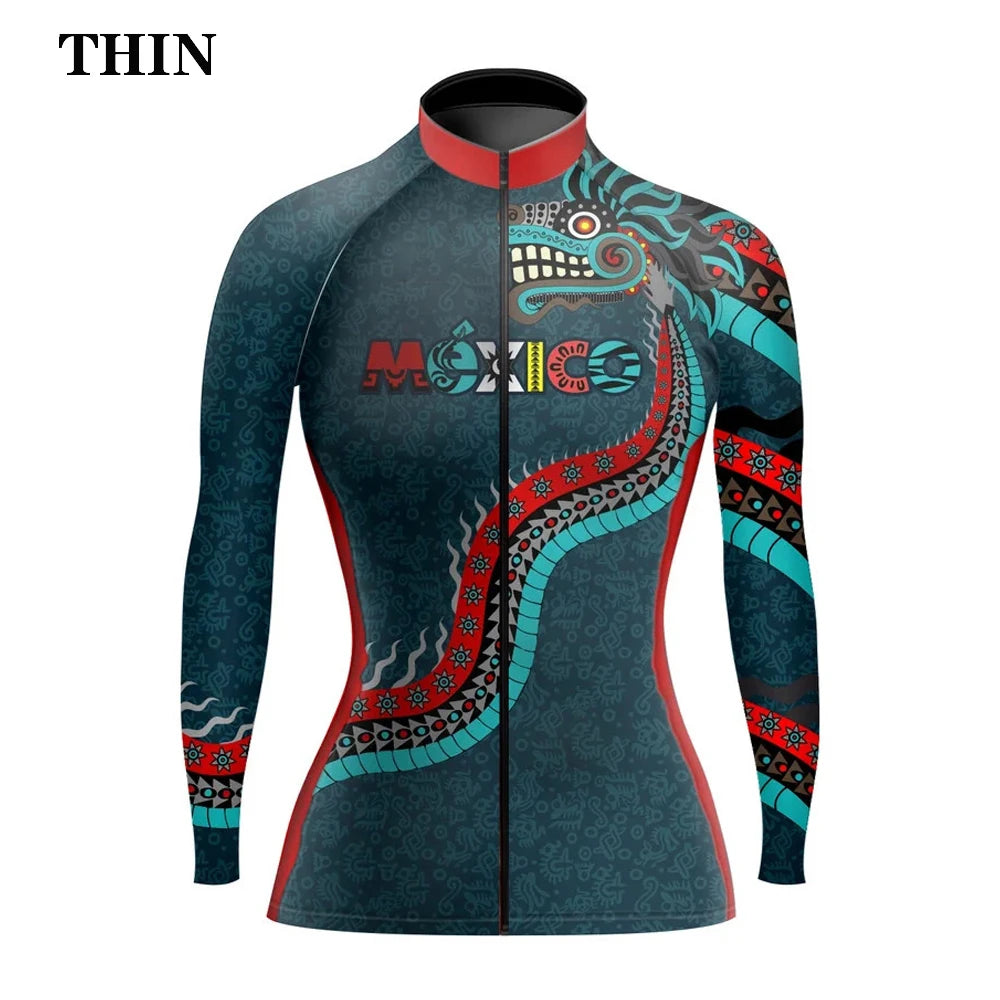 Maglia Ciclismo Da Donna A Maniche Lunghe Stile Messico Primavera Autunno Inverno Con Fodera In Pile Leggera E Calda