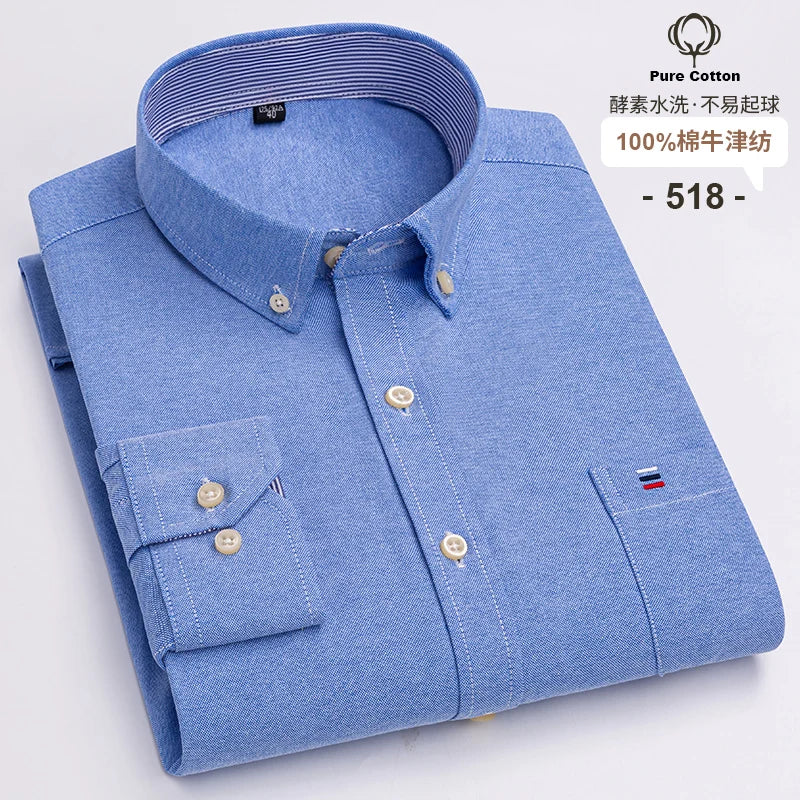Camicia Da Uomo In Cotone Oxford A Quadri Maniche Lunghe Vestibilità Regolare Con Tasca Frontale