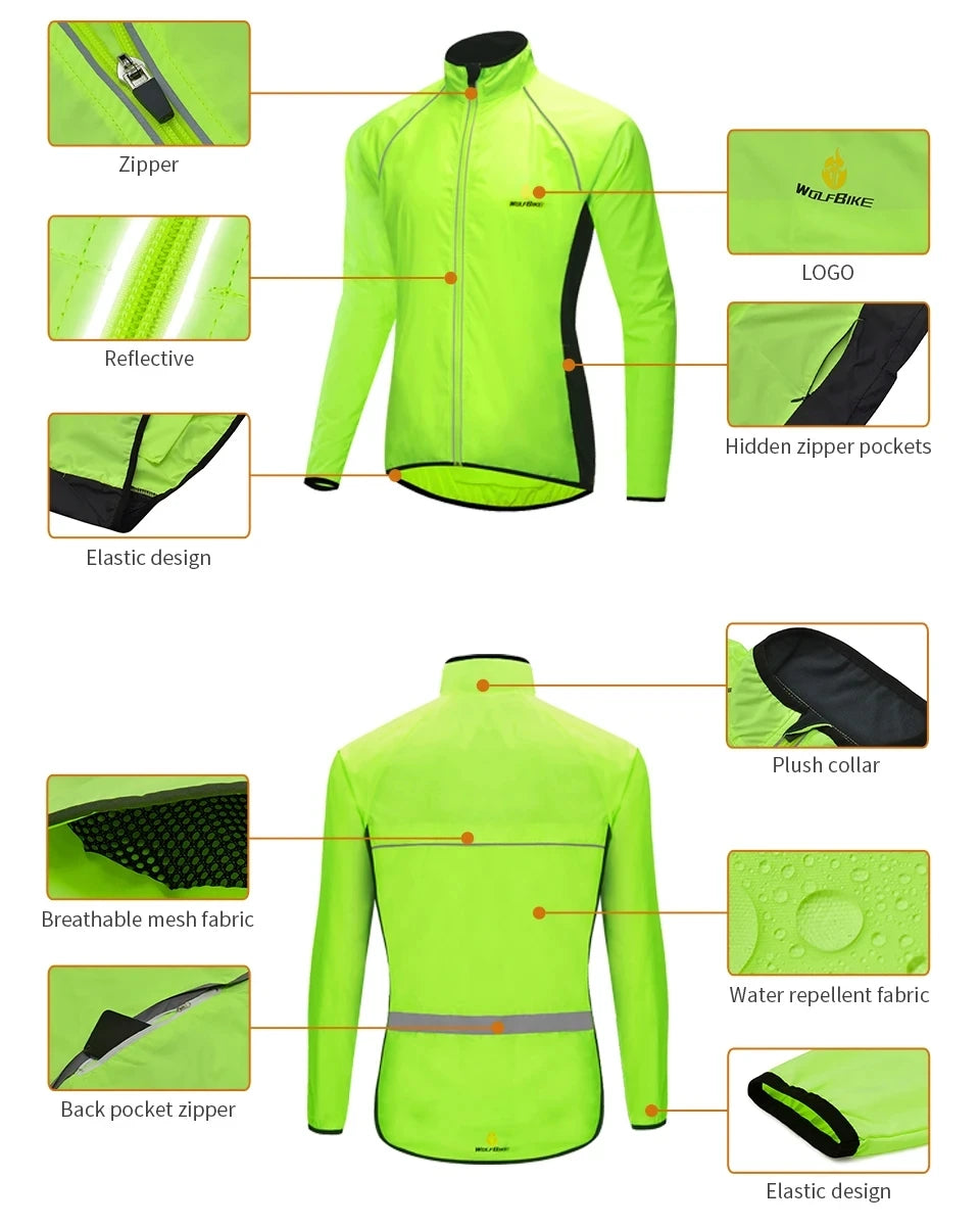 Giacca Da Ciclismo Uomo WOSAWE Antivento Impermeabile Riflettente Manica Lunga Gilet Senza Maniche Maglia Da Bici