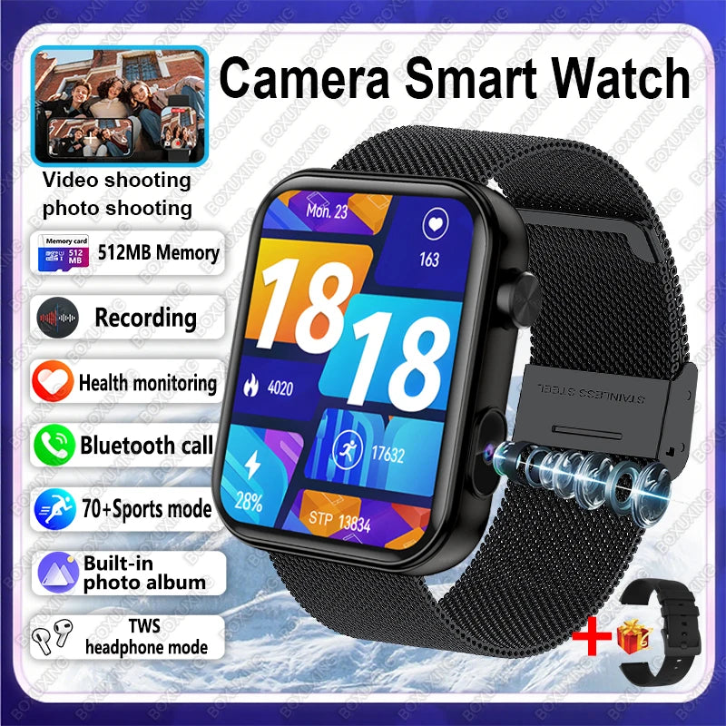 Nuovo Smartwatch Fotocamera per Uomo e Donna Registrazione Foto e Video Fitness Salute Impermeabile Chiamate Bluetooth
