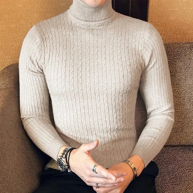 Maglione Invernale Spesso Caldo Collo Alto Dolcevita Uomo Slim Fit Maglieria Da Uomo Doppio Colletto Maschile