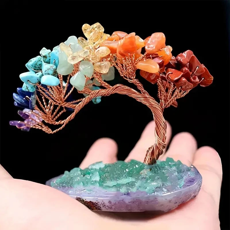 Albero Della Fortuna Feng Shui Cristallo Colorato Con Agata Naturale E Filo Di Rame Decorativo Per Casa Ufficio