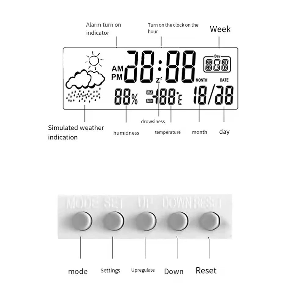 Stazione Meteorologica Domestica Multifunzionale Led Termometro Termoigrometro Orologio Elettronico Con Allarme