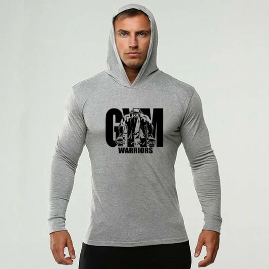 T-shirt da corsa da uomo Primavera Autunno Bodybuilding Felpe con cappuccio Cotone traspirante Allenamento fitness Abbigliamento con cappuccio Palestra Sport Muscolo