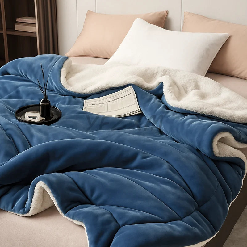 Coperta Super Morbida In Lana Di Agnello Imitazione Pile Autunno Inverno Doppia Regina Per Divano Latte Alta Qualità