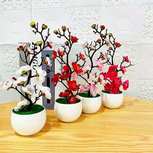Simulazione Prugna Vaso di fiori Pianta Fiori finti in plastica artificiale Home Office Ornamenti da tavolo Decorazione di sfondo per festa di nozze