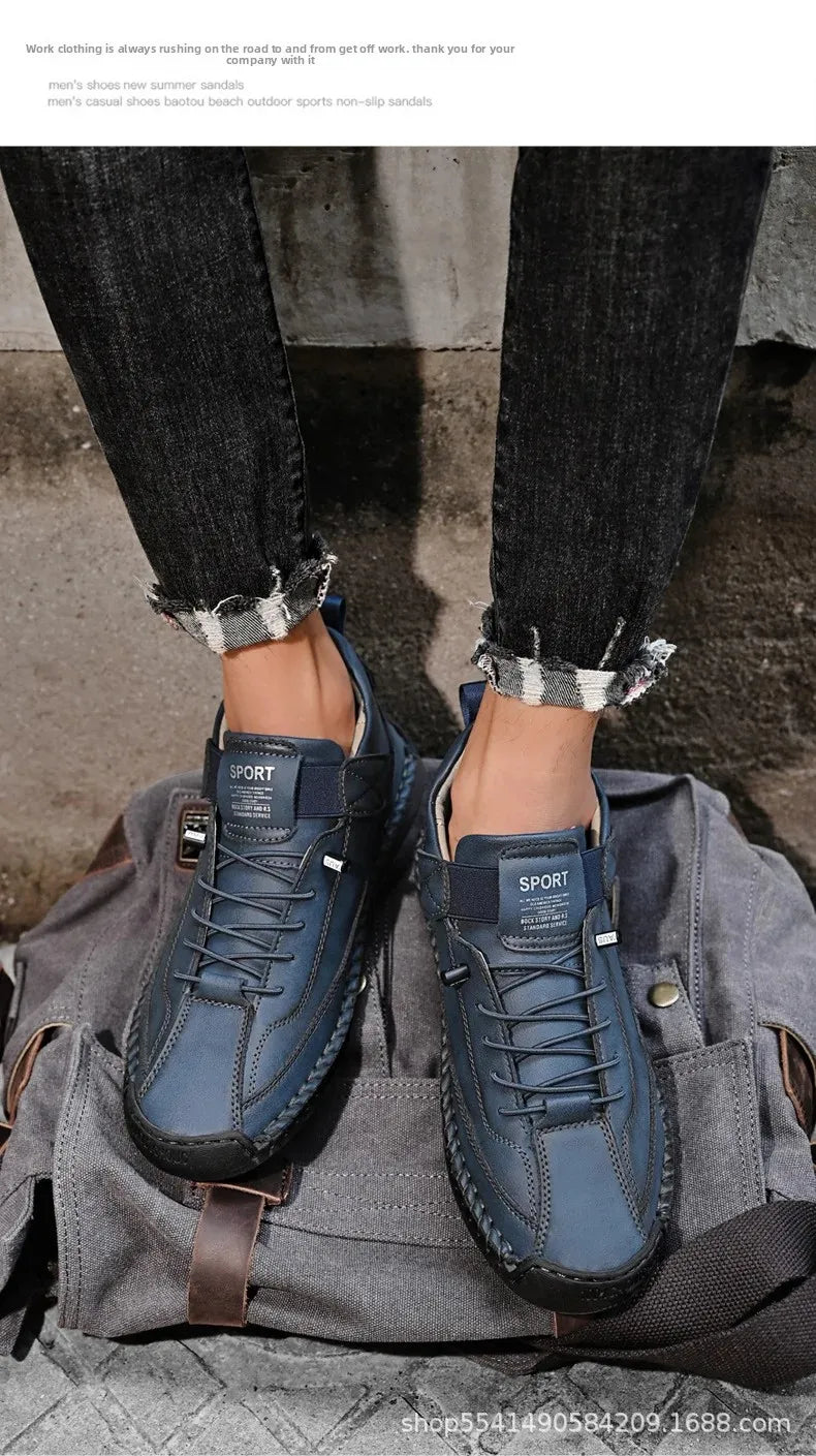 Scarpe Casual Da Uomo In Pelle Cucita A Mano Antiscivolo Con Fondo Grande E Fibbia Centrale