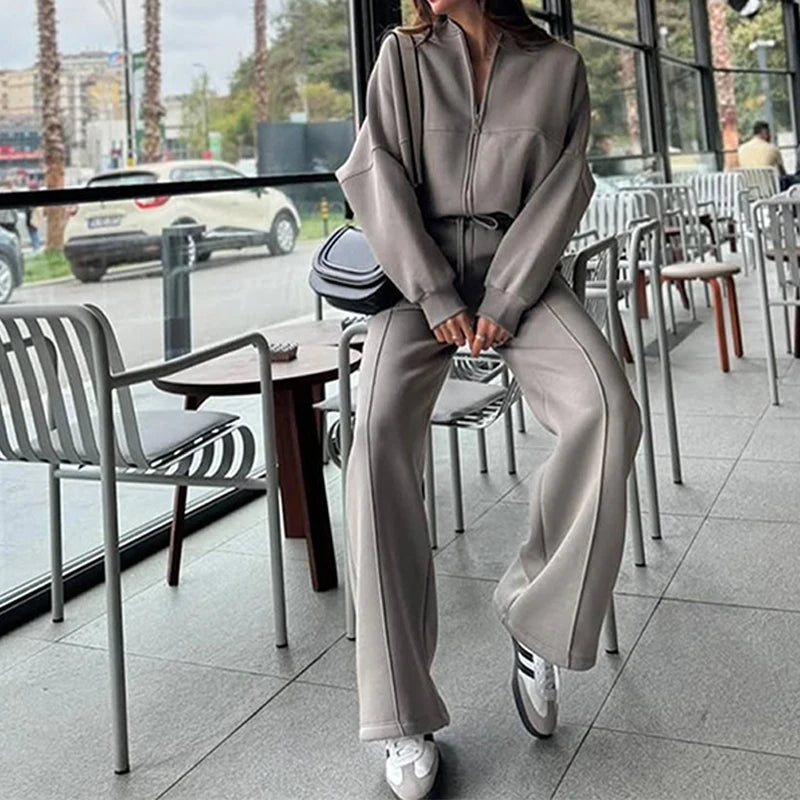 Set Di Tute Da Donna Casual Cardigan Corto Allentato Con Cerniera E Pantaloni Sportivi Con Coulisse Streetwear