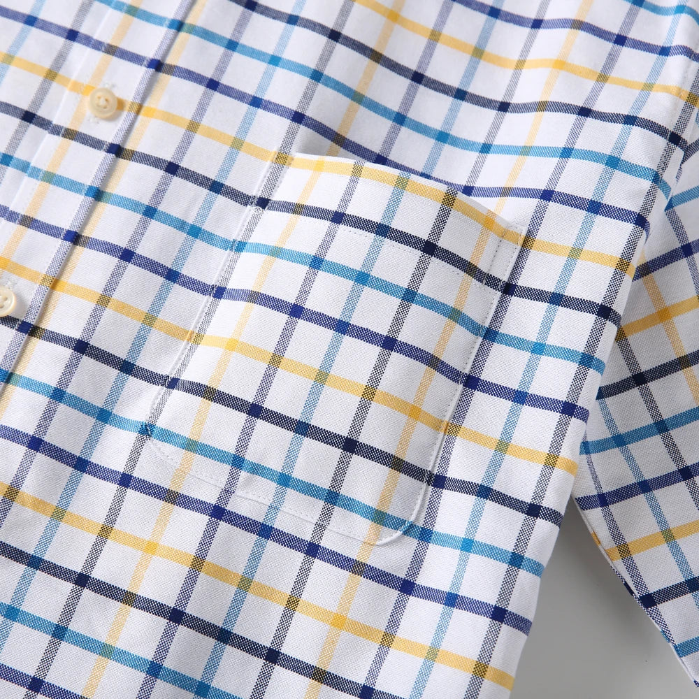 Camicia Da Uomo Oxford Abbottonata Maniche Lunghe In Cotone Al 100 Percento Con Tasca A Quadri Piccoli Stile Casual
