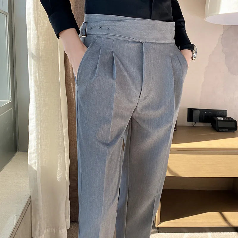 Pantaloni Formali Da Uomo Vita Alta Solidi Autunnali Cammello Slim Fit Abito Casual 2025 Hommes