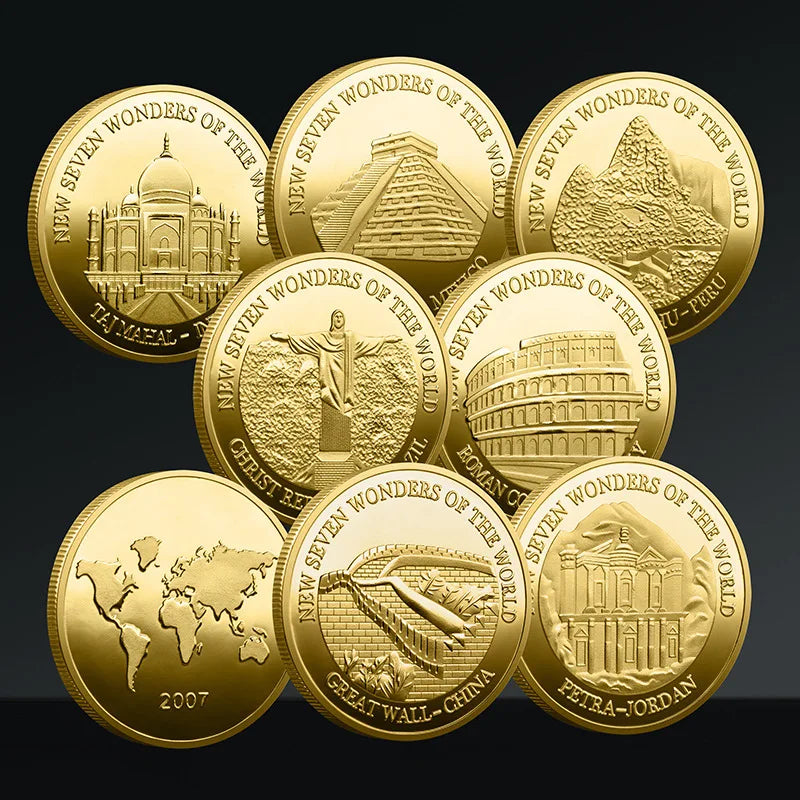 Set Di 7 Monete Placcate Oro E Argento Sette Meraviglie Del Mondo Collezione Commemorativa Viaggi