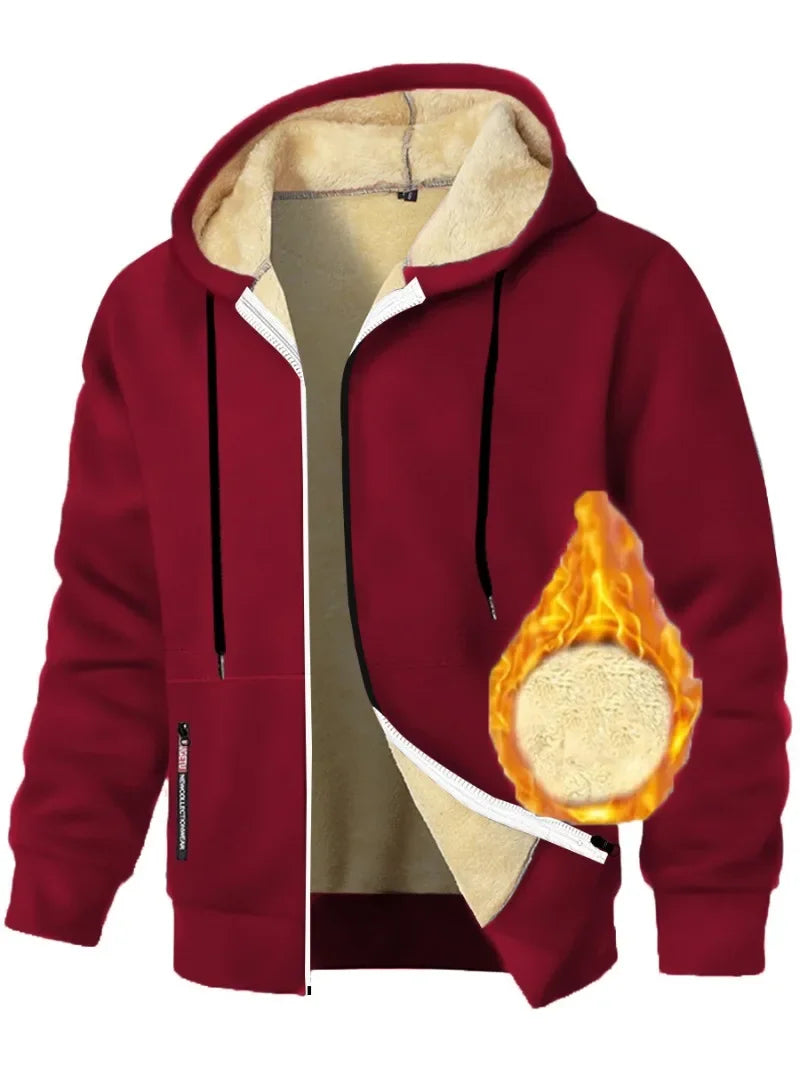 Felpa Con Cappuccio In Pile Pesante Foderata In Sherpa Con Cerniera Giacca Streetwear Calda Per Uomo