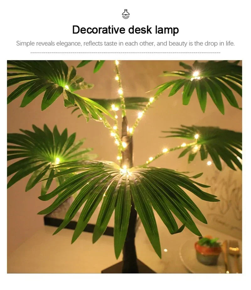 Lampada Da Tavolo LED Palma USB Pianta Artificiale 55 Cm Decorativa Luci Da Scrivania Per Casa E Letto