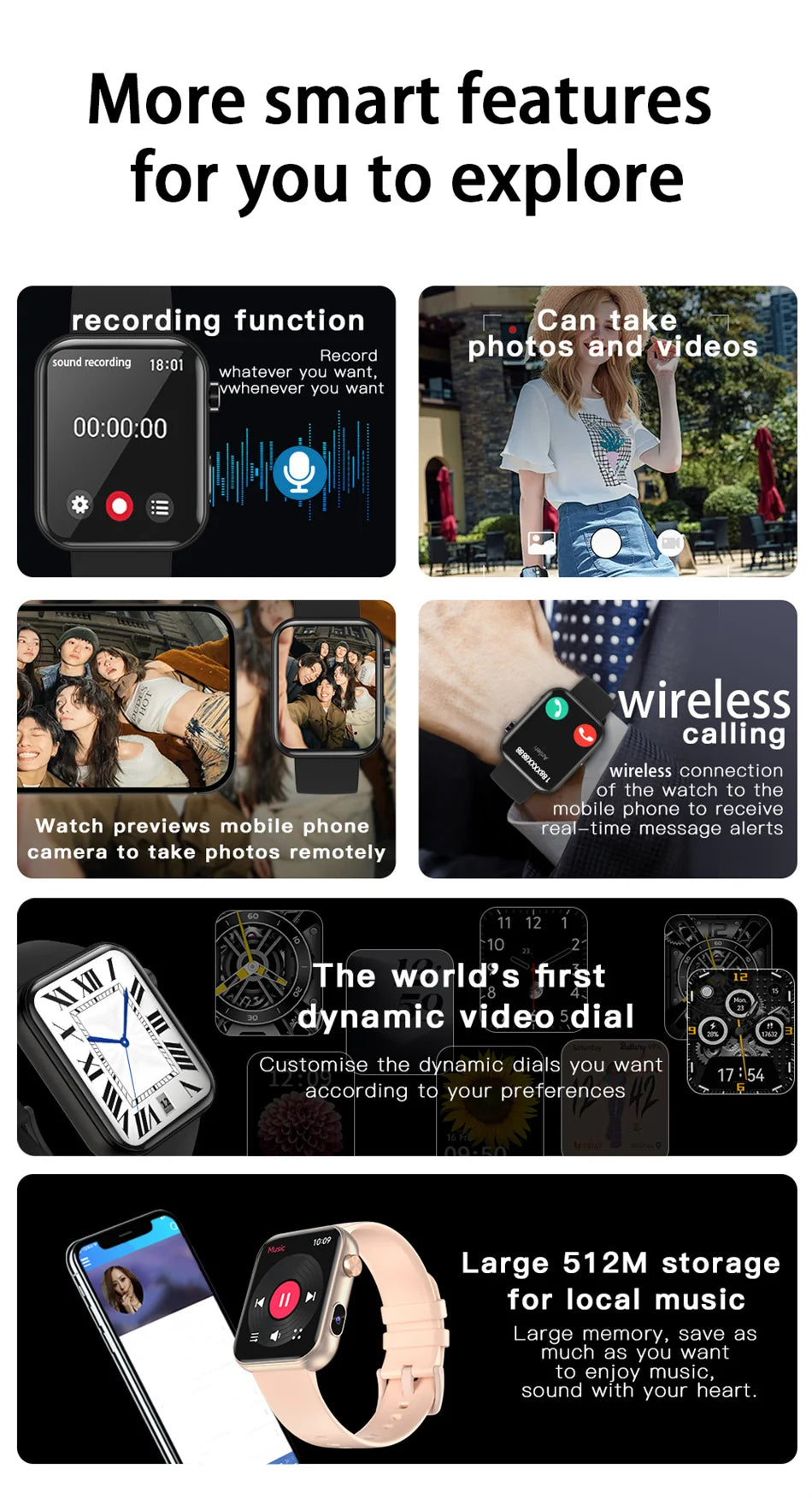 Smartwatch Con Fotocamera Registrazione Video Sincronizzazione Telefono Memoria Ampia Bluetooth Chiamate Musica 2025