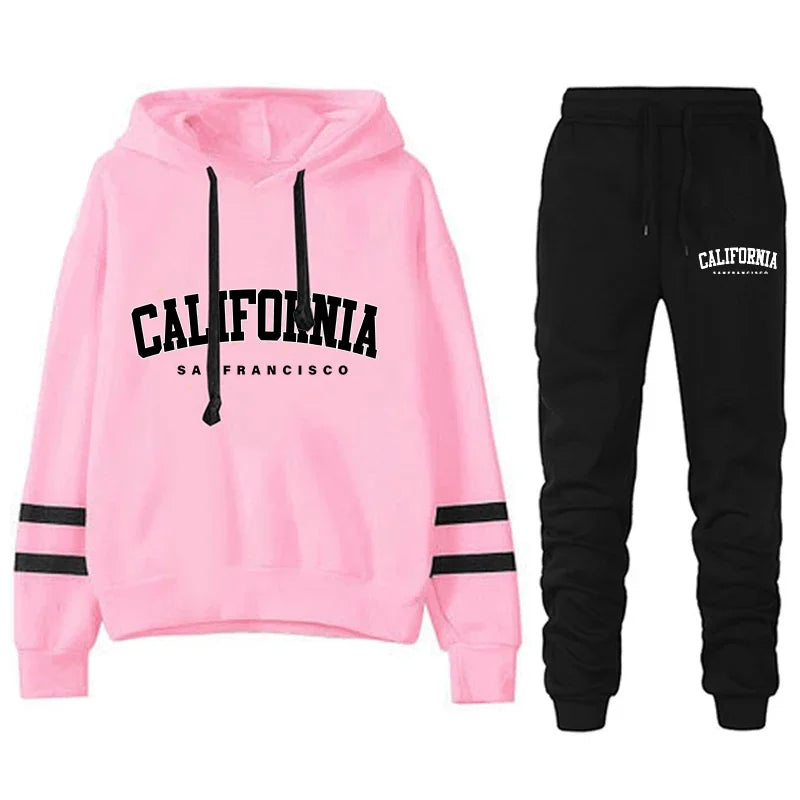 Tuta Da Donna California Stripe Felpa Con Cappuccio Casual Versatile Abito Pantaloni Abiti Da Strada S3XL
