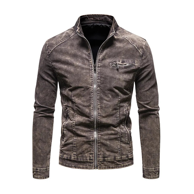 Giacche Di Jeans Da Uomo Slim Fit Primavera Autunno Retrò Capispalla Moda Denim Colletto Coreano Con Cerniera Di Marca