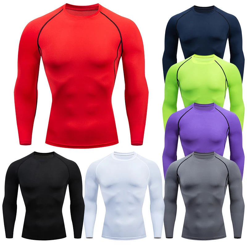 T-shirt da corsa a compressione da uomo Fitness Tight Manica lunga Camicie sportive Allenamento da jogging Top Palestra Abbigliamento sportivo Dry Fit Rashgard