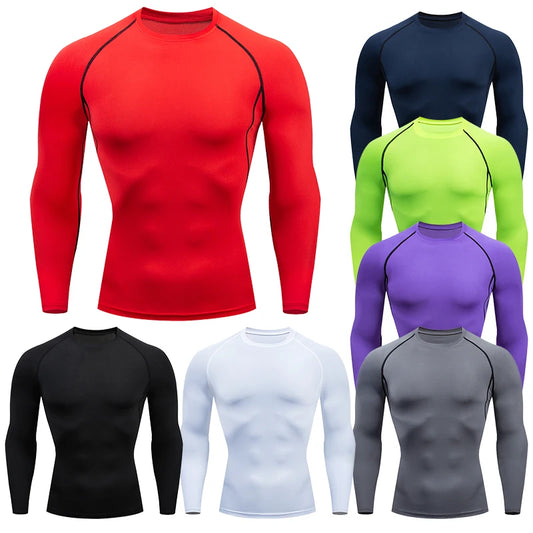 T-shirt da corsa a compressione da uomo Fitness Tight Manica lunga Camicie sportive Allenamento da jogging Top Palestra Abbigliamento sportivo Dry Fit Rashgard