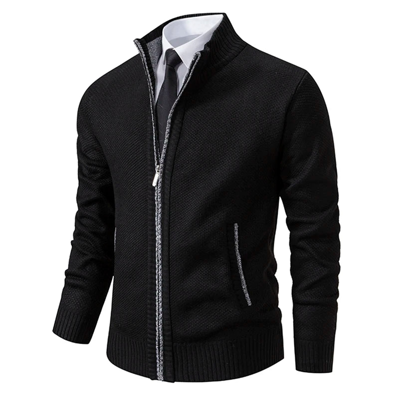 Cappotto Sportivo Casual Da Uomo In Jersey Autunno Inverno Con Colletto Alla Coreana E Cerniera Frontale In Pile