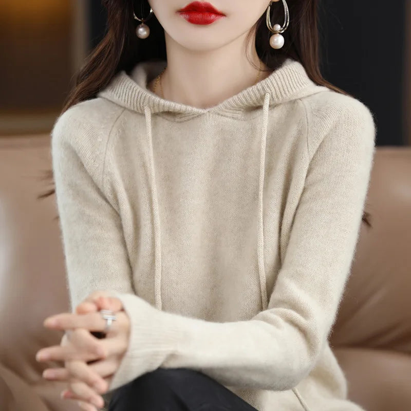 Maglione Con Cappuccio Donna Autunno Inverno Maniche Lunghe Tinta Unita Felpa Lavorata A Maglia Con Coulisse Allentate