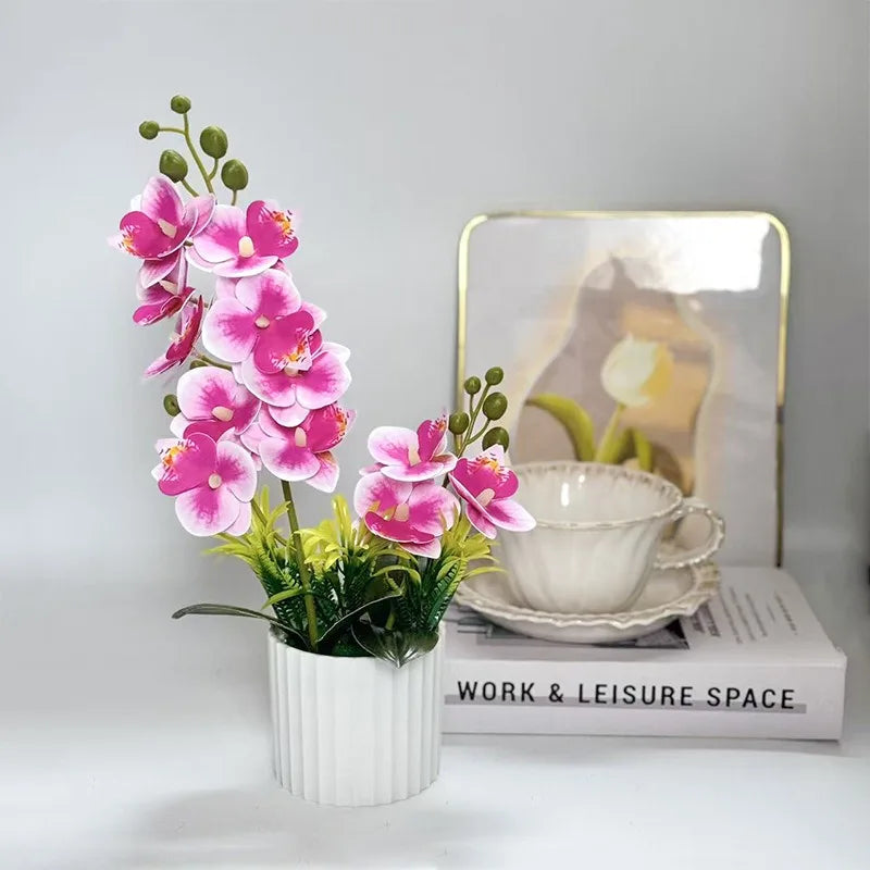Set Decorazione Nozze con 2 Forchette e 12 Fiori Artificiali Orchidea Farfalla Piante in Vaso con Pellicola Texture