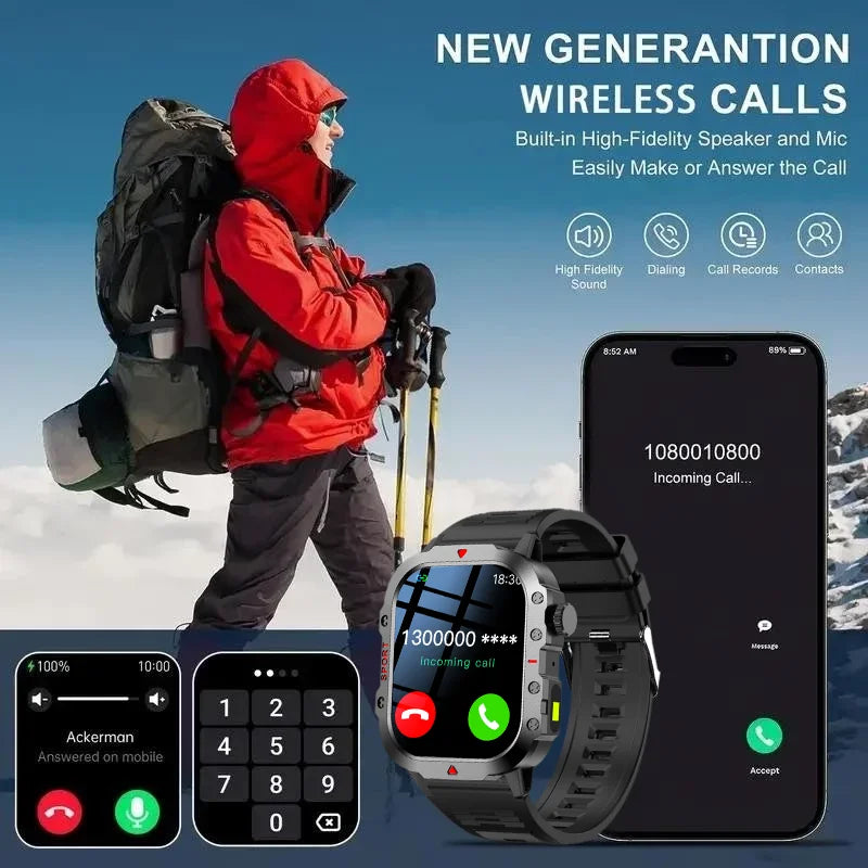 LAXASFIT Orologio Militare Da Uomo Smartwatch Con Schermo Touch HD Da 2.01 Pollici Chiamata Vocale Bluetooth