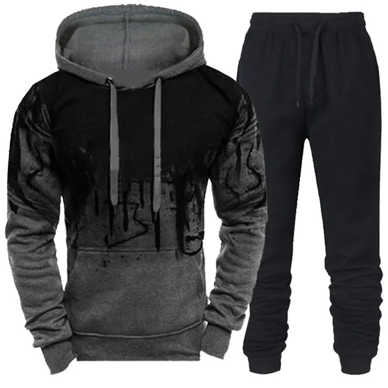 Tuta Da Uomo Mimetica Con Cappuccio 2 Pezzi Autunno Inverno Inchiostro 3D Abbigliamento Sportivo