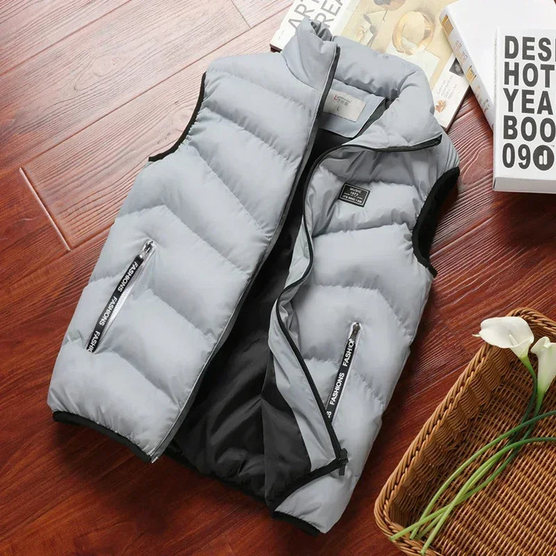 Puffer Senza Maniche Da Uomo 2024 Colletto Mandarino Giacca Piumino Inverno Caldo Gilet Outwear Abbigliamento Uomo