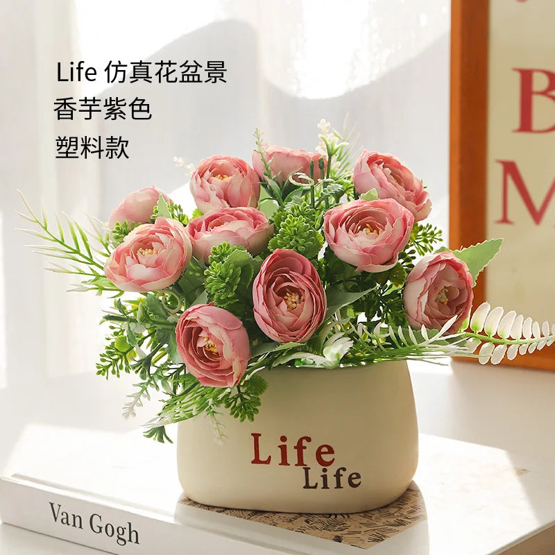 Pianta In Vaso di Plastica Artificiale 15 Centimetri Fiori Finti Decorazione Tavolo Casa Matrimonio Giardino