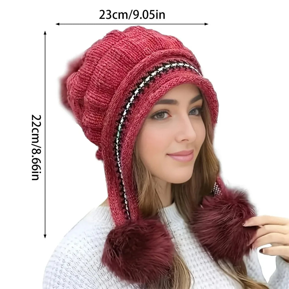 Cappello Invernale Morbido e Caldo con Pelliccia per Donne Berretto con Paraorecchie Foderato in Pile Lavorato a Maglia
