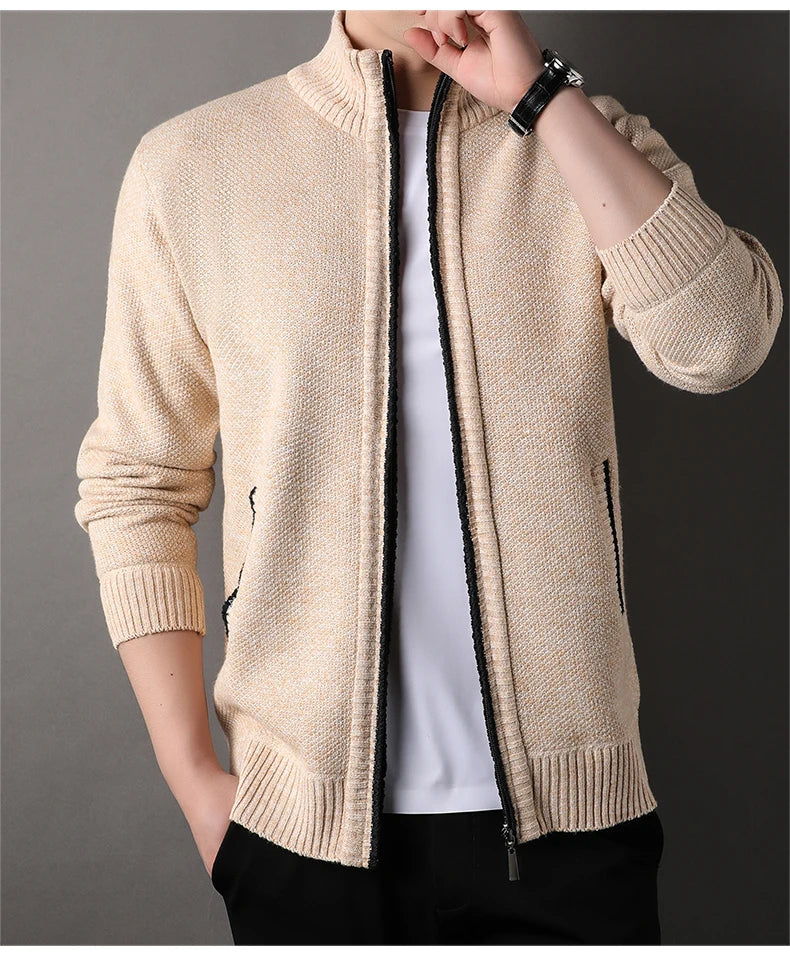 Maglione Lavorato A Maglia Con Colletto Rialzato Da Uomo Autunno Inverno Cardigan Slim In Tinta Unita Coreana