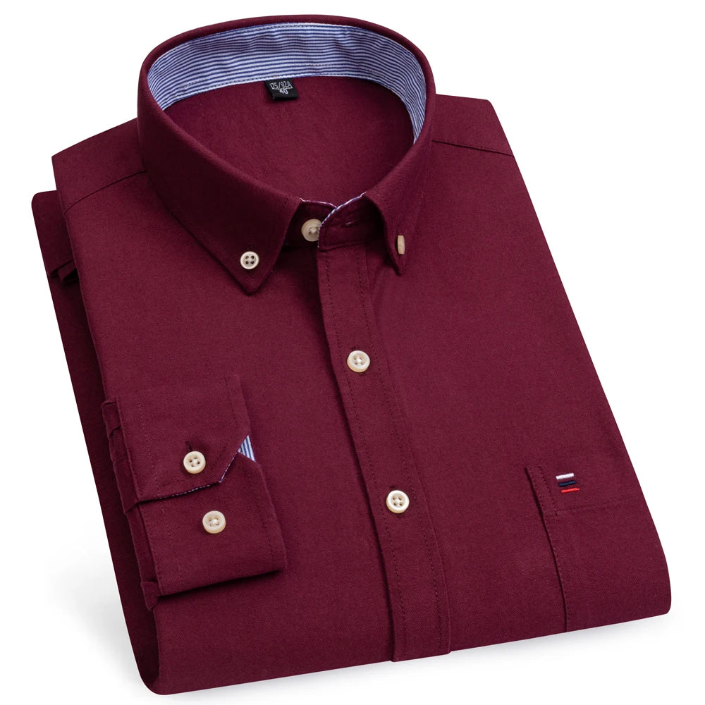 Camicia Da Uomo Oxford Abbottonata Maniche Lunghe In Cotone Al 100 Percento Con Tasca A Quadri Piccoli Stile Casual