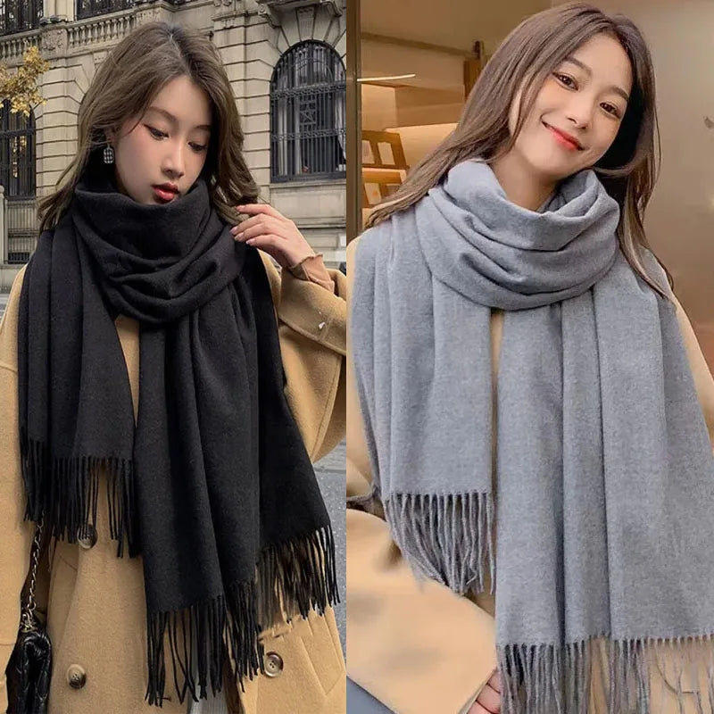 Sciarpa Nera In Lana E Cashmere Donna Calda E Morbida A Quadretti Inverno Autunno Dalla Forma Classica XWJ07