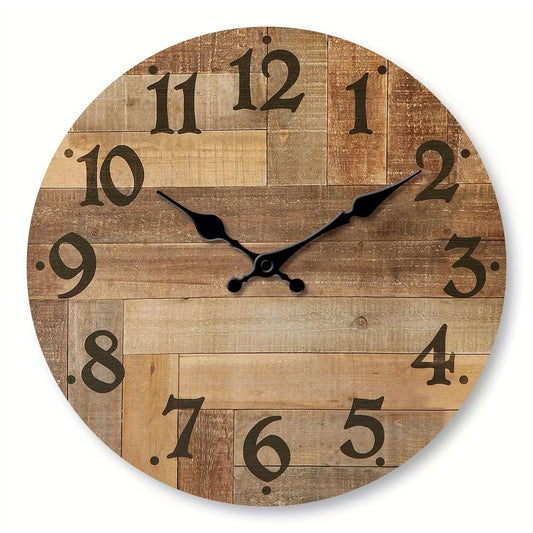 Orologio Da Parete Rotondo In Legno Impiallacciato Marrone Design Vintage Silenzioso Per Soggiorno