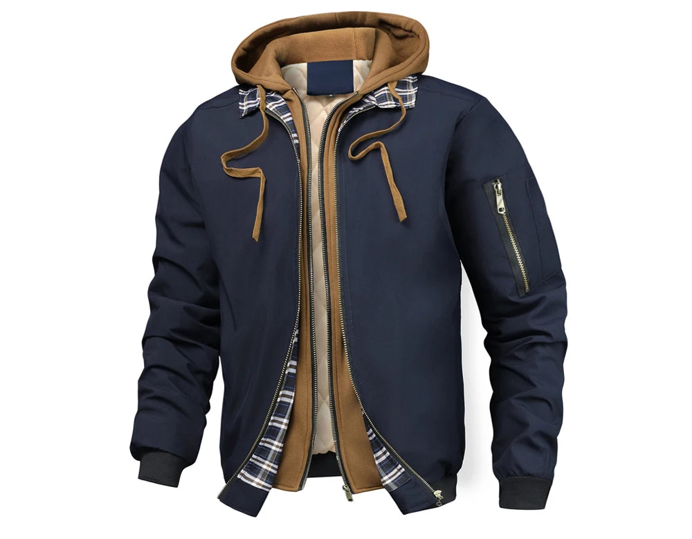 Giacca Bomber Calda Uomo Autunno Inverno Outdoor Con Cappuccio E Cerniera Termica Parka Sportiva