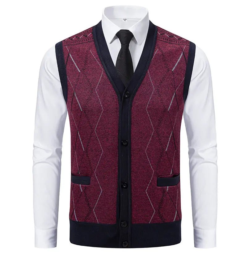 Gilet Da Uomo Con Scollo A V Senza Maniche In Maglia Lavorata Con Bottoni E Fodera In Pile Per Autunno Inverno