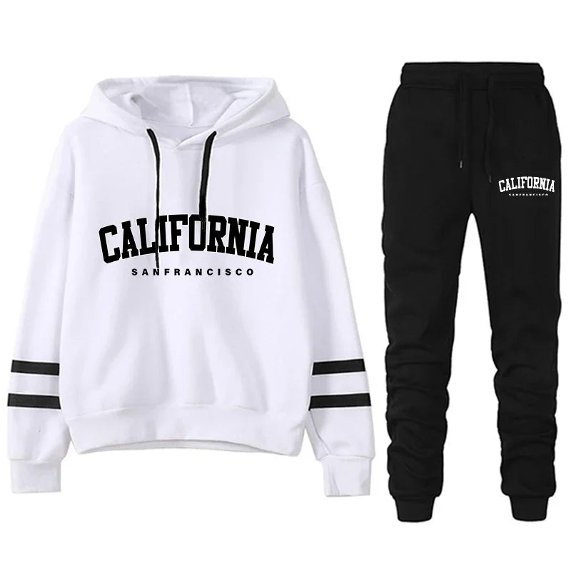 Tuta Da Donna California Stripe Felpa Con Cappuccio Casual Versatile Abito Pantaloni Abiti Da Strada S3XL